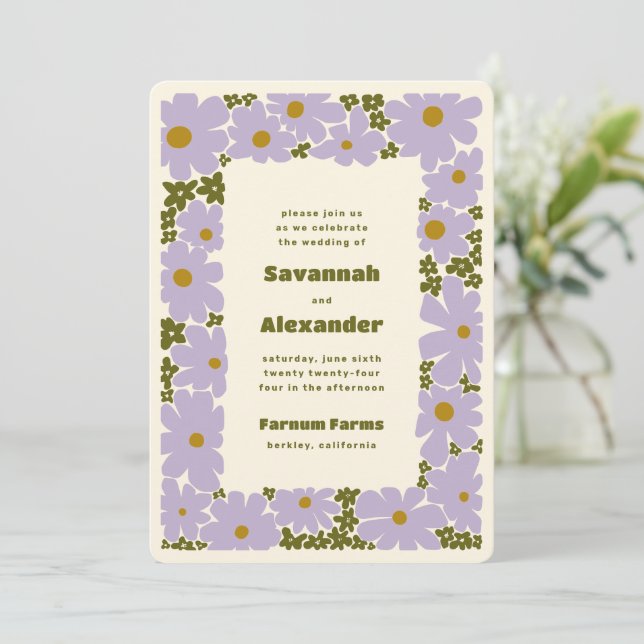 Invitation Lilac et la forêt Vert Super Blooms Boho Mariage (Debout devant)