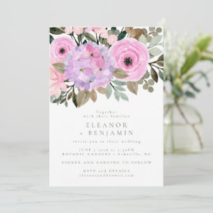 Invitation Lilac et rose floral bouquet Mariage Boho