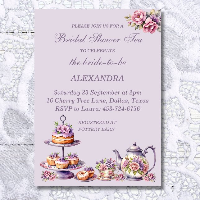 Invitation Lilac Fête des mariées de thé à bulle rose floral (Créateur téléchargé)