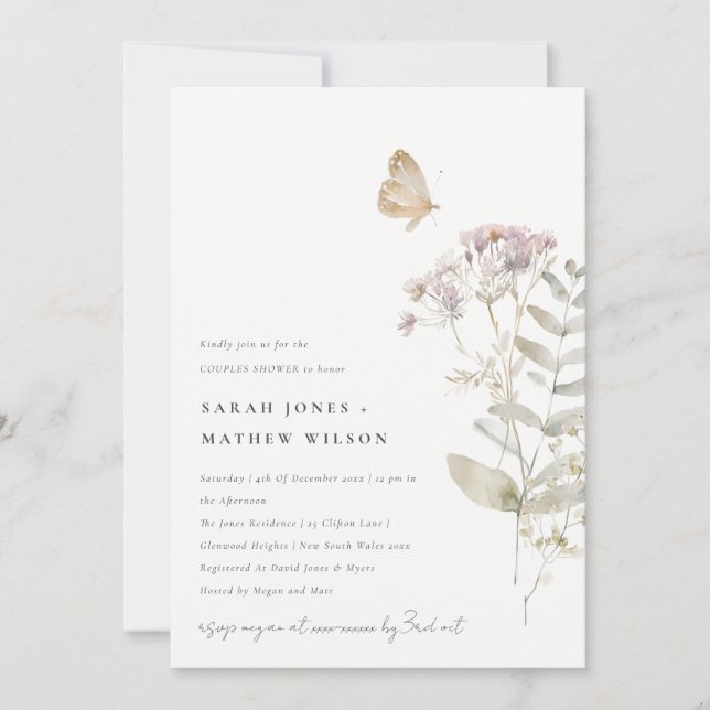 Invitation Lilac Fleur sauvage Fern Botanical Couples Douche (Devant)
