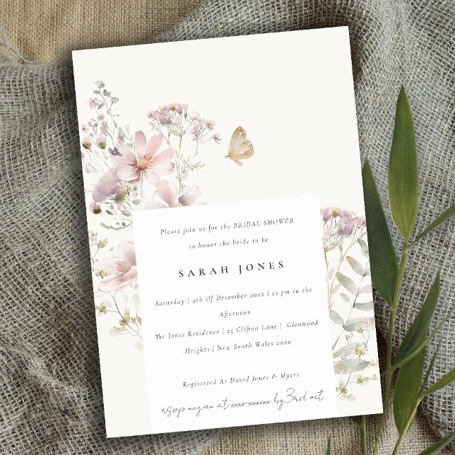 Invitation Lilac Fleur sauvage Fern Fête des mariées botaniqu (Créateur téléchargé)