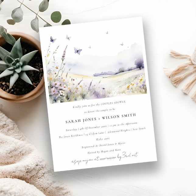 Invitation Lilac Fleur sauvage Papillon Fields Couples Douche (Créateur téléchargé)