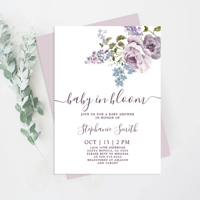 Invitation Lilac Floral Baby in Bloom Baby shower Girl (Créateur téléchargé)