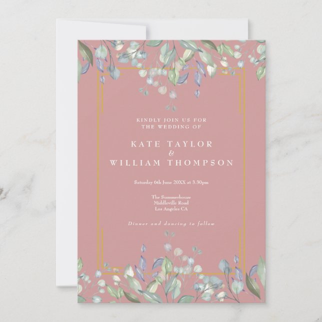 Invitation Lilac Floral Élégant Rose Dusty Tout en un Mariage (Devant)