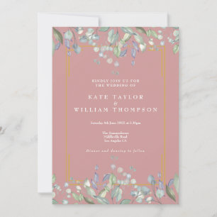 Invitation Lilac Floral Élégant Rose Dusty Tout en un Mariage