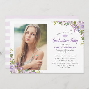 Invitation Lilac Floral Photo Graduation Party