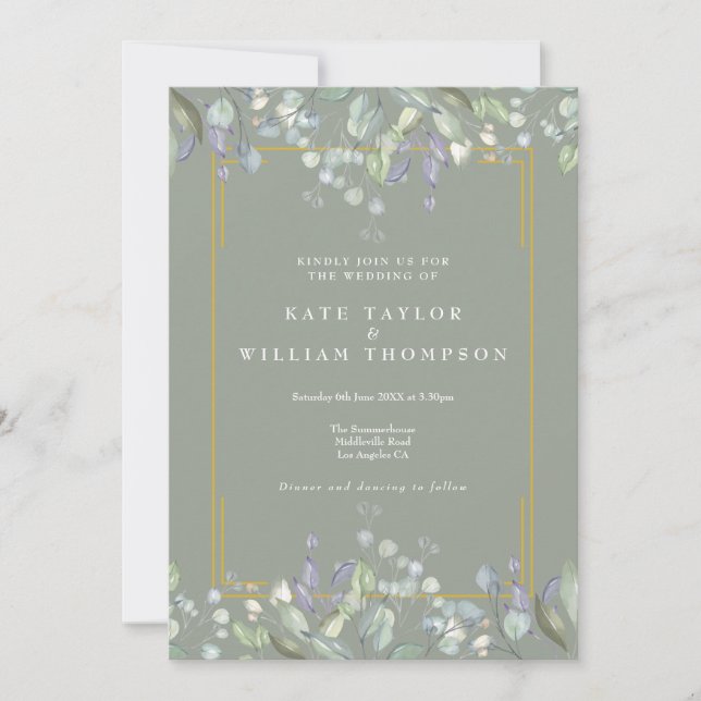 Invitation Lilac Floral Sage Green All In One Mariage Détails (Devant)