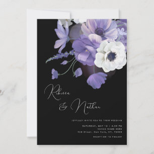 Invitation Lilac foncé & Lavande Floral tout en un Mariage