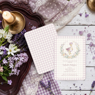 Invitation Lilac Gingham Watercolor Baby Goose Shower LPM26