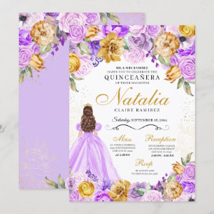Invitation Lilac Gold Princesse Parties scintillant Tiara Qui