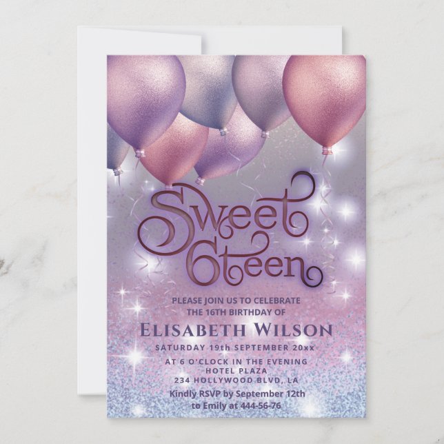 Invitation Lilac lavande étincelante literie ombre ballon (Devant)