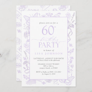 Invitation Lilac Lavender 60e fête d'anniversaire Fleurs élég