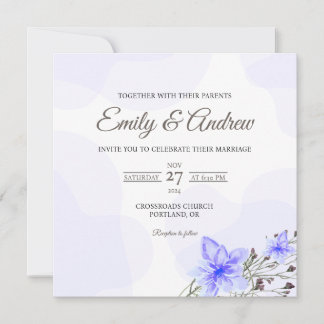 Invitation Lilac Lily Aquarelle Florale Carrée Mariage