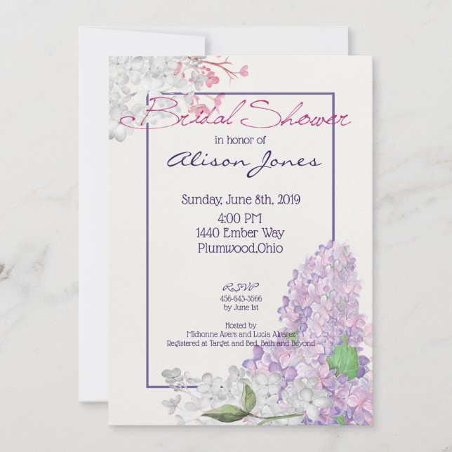 Invitation Lilac Loveliness Fête des mariées (Devant)