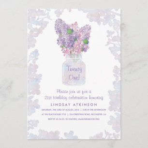 Invitation Lilac Mason Jar Watercolor Floral fête d'anniver