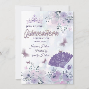 Invitation Lilac Papillon à main florale ventilateur tiara Qu