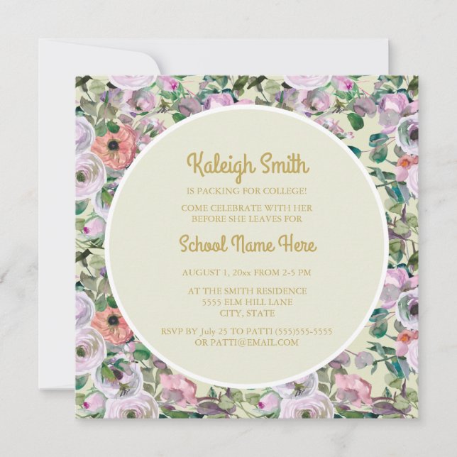 Invitation Lilac Pink Aquarelle Florale Sage College Trunk (Devant)