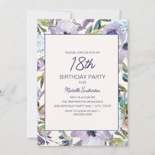 Invitation Lilac Pourpre Floral Greenery 18e Anniversaire
