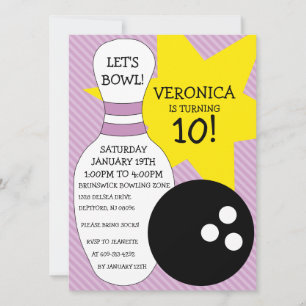 Invitation Lilac Purple Bowling Bash Bowling