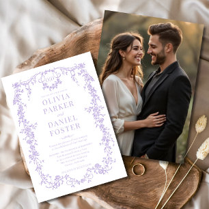 Invitation Lilac Purple Photo Floral Mariage victorien