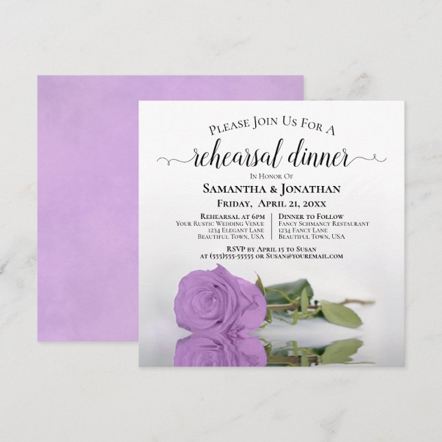 Invitation Lilac Purple Rose Chic Mariage Répétition & Dîner (Devant / Derrière)
