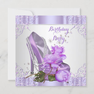 Invitation Lilac Rose High Heel Lace Perles Anniversaire fête