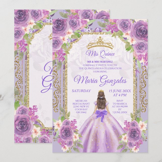 Invitation Lilac Rose Mexicaine Fille 15e anniversaire 1 Invi (Devant / Derrière)