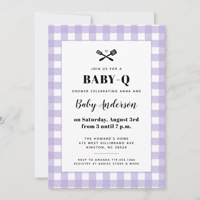 Invitation Lilac souple En vichy Baby shower plat BBQ (Devant)