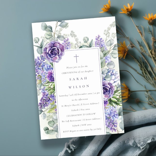 Invitation Lilac Succulent Eucalyptus Christening Botanique (Créateur téléchargé)