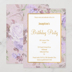 INVITATION LILAC VIOLET OR ROSE GOLD BLANC PERSONNALISÉ ANNI