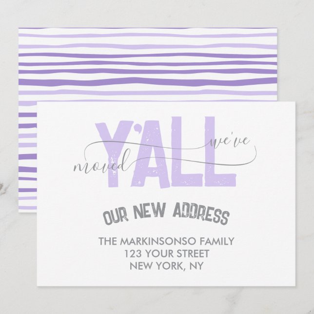 Invitation Lilac We Moved Y'all Moving Announcement (Devant / Derrière)