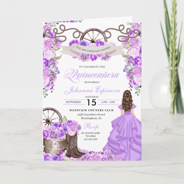 Invitation Lilac Western Charro Bi-Fold Quinceanera (Devant)