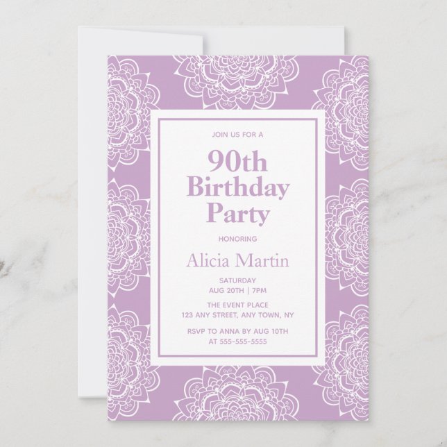 Invitation Lilac & White Mandala Flower 70th Birthday (Devant)