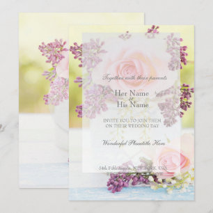 Invitation Lilacs et mariage vintage Rose
