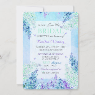 Invitation Lilas à l'aquarelle lavande vert bleu écume de mer