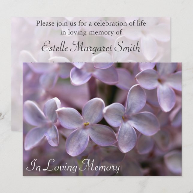 Invitation lilas d'enterrement de cérémonie (Devant / Derrière)
