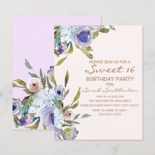 Invitation Lilas Élégant Fleurs de Verdure Douce 16