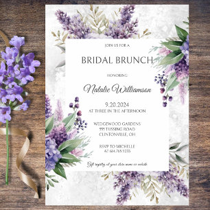 Invitation Lilas et bruyère sur brunch de mariage blanc marbr