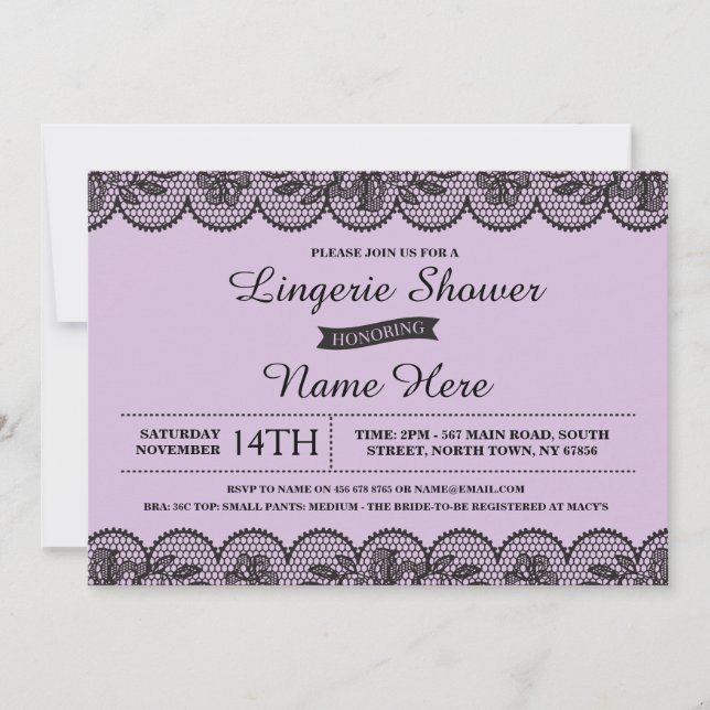 Invitation Lilas pourpre de dentelle d'invitation de douche (Devant)