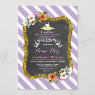 Invitation lilas pourpre mignon de baby shower de
