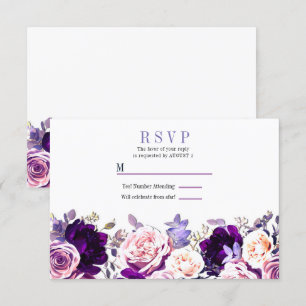 Invitation Lilas Pourpre & Rose Fleur Rose Blanche RSVP de Ma