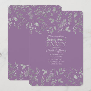 Invitation Lilas Violet Argent Feuilles Engagement Botanique