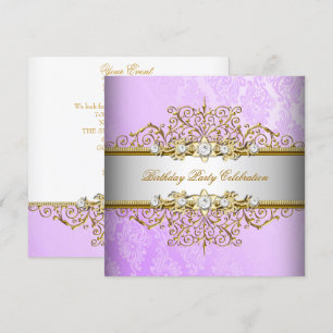 Invitation Lilas Violet Blanc Or Élégant Soirée