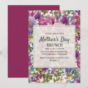 Invitation Lilas Violet Rose Fleur Aquarelle Fête des Mères