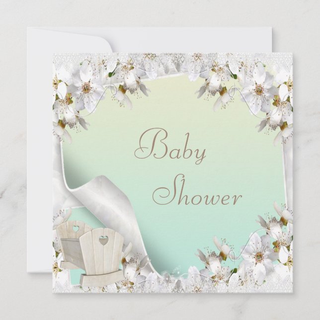 Invitation Lilières blanches et Baby shower neutre de lit (Devant)