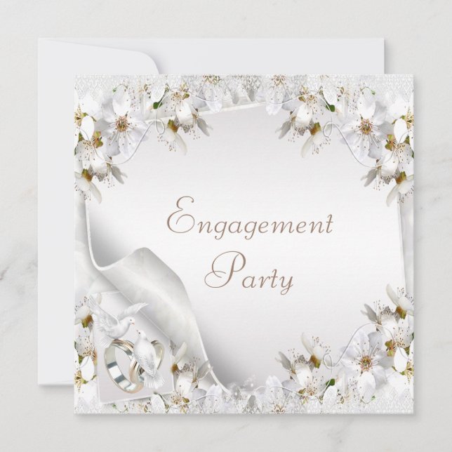 Invitation Liliers blancs, colombes et bandes Mariages Fiança (Devant)