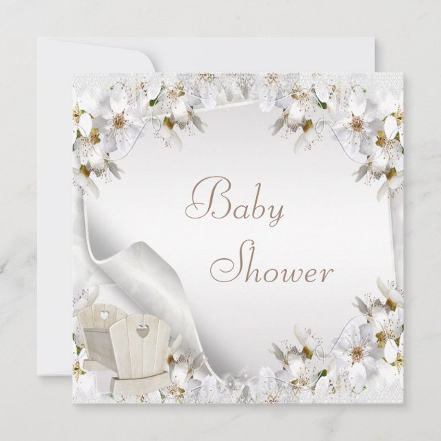 Invitation Liliers blancs et Baby shower de lit (Devant)