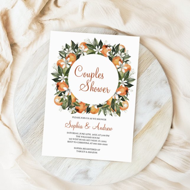 Invitation Lilies & Orange Floral Couples Douche (Créateur téléchargé)