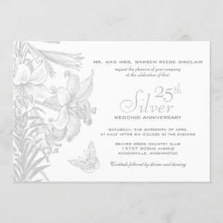 Invitation Lilies Papillon Noces d'argent 25e anniversaire de