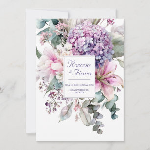 Invitation Lilium rose élégant Hydrangea pourpre Aquarelle